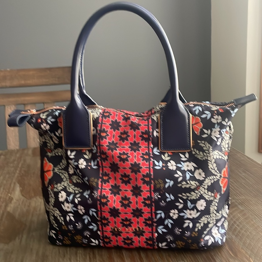 Ted Baker Navy Floral Tote with Red Center Panel